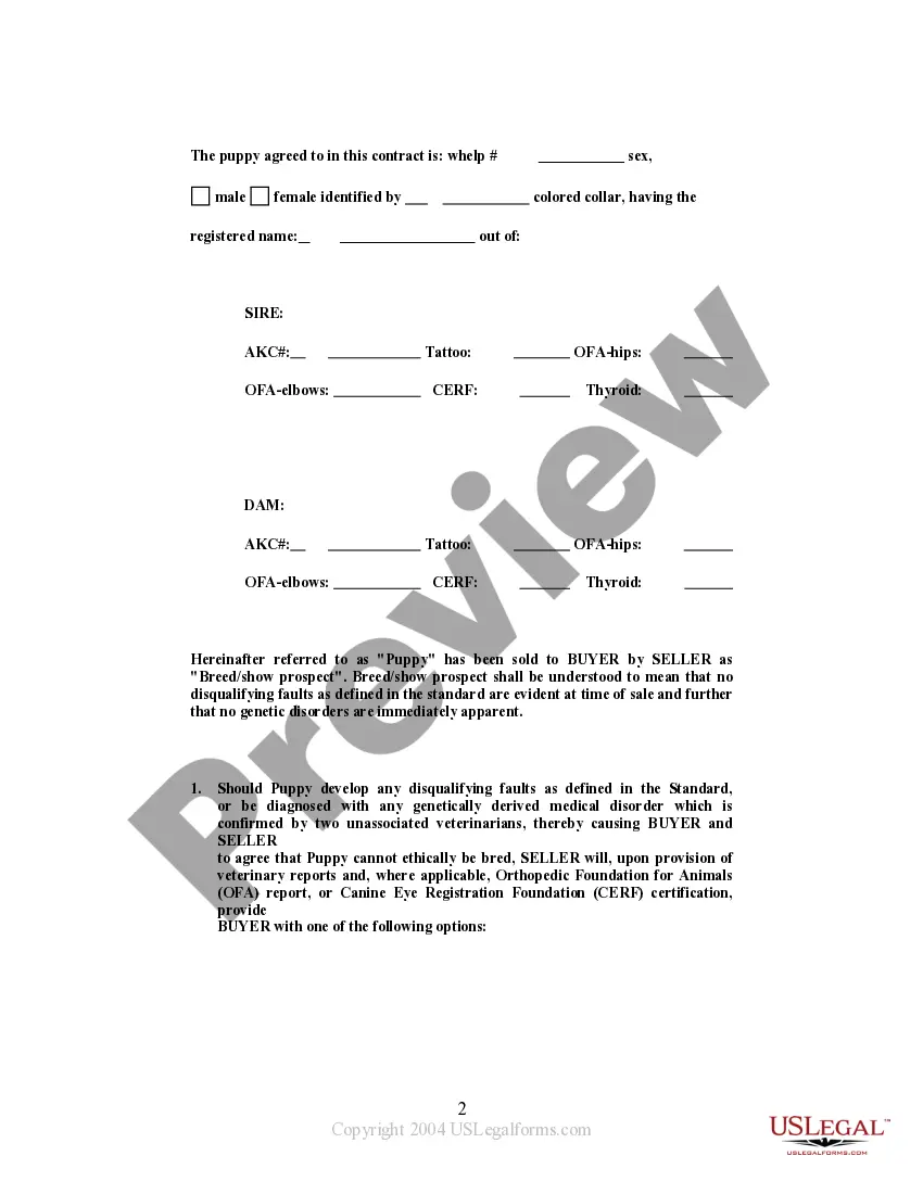 Get Show or Breeding Quality Contract - Canine Sales Preview Show or Breeding Quality Contract - Canine Sales