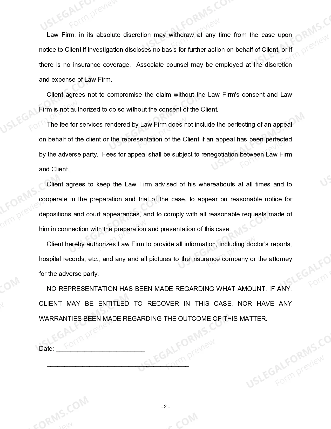 Preview Attorney Fee Letter for Personal Injury - Contingency Retainer