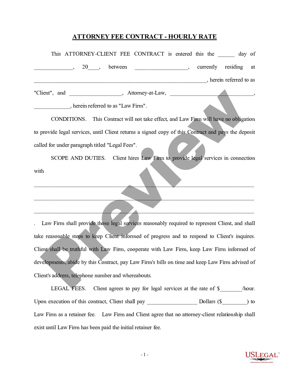 page 0 Attorney Fee Contract for Hourly Rate Case preview