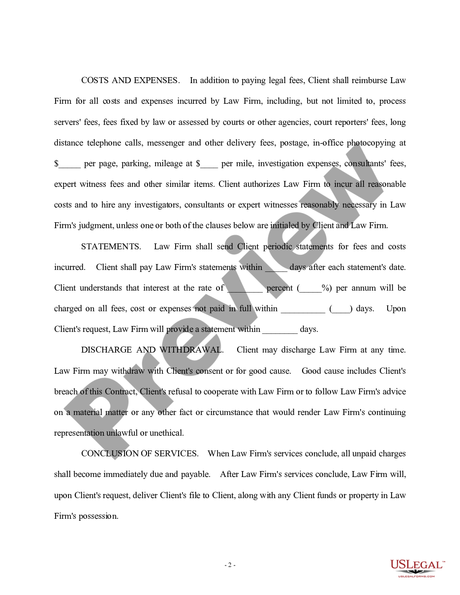 page 1 Attorney Fee Contract for Hourly Rate Case preview
