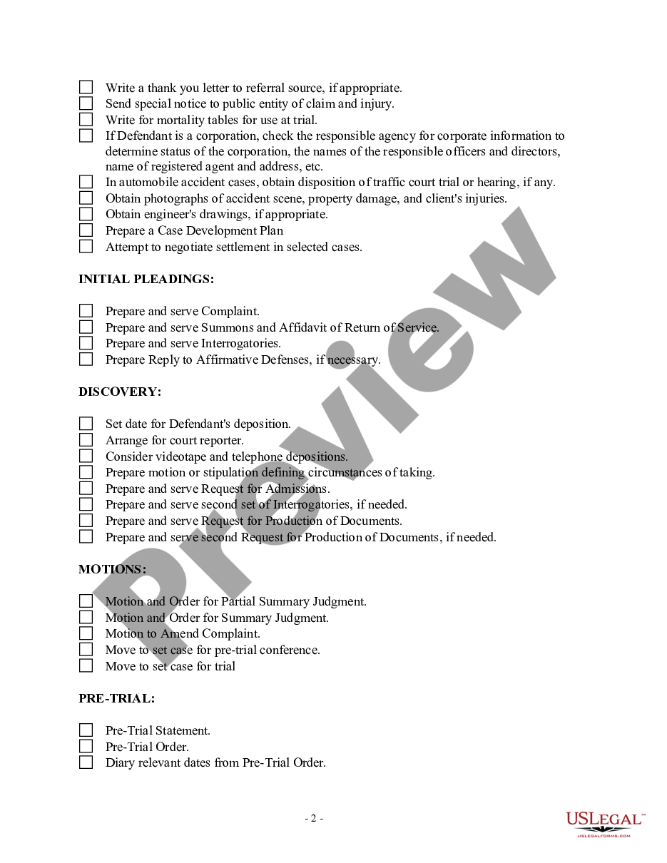 form Checklist - Long of Sequential Activities to Organize Automobile Action preview