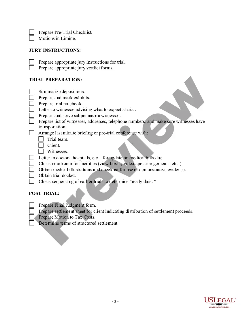 Preview Checklist - Long of Sequential Activities to Organize Automobile Action