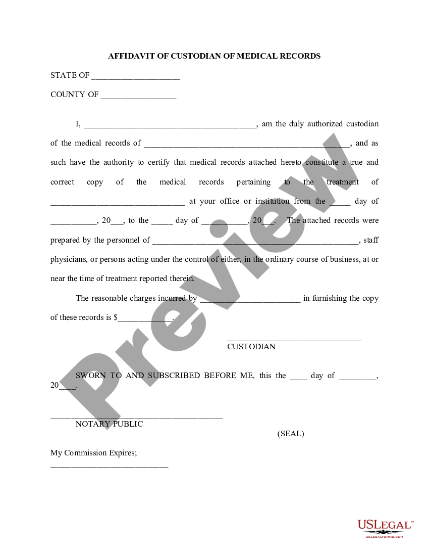 Affidavit Of Custodian Of Records California Form - Form example download