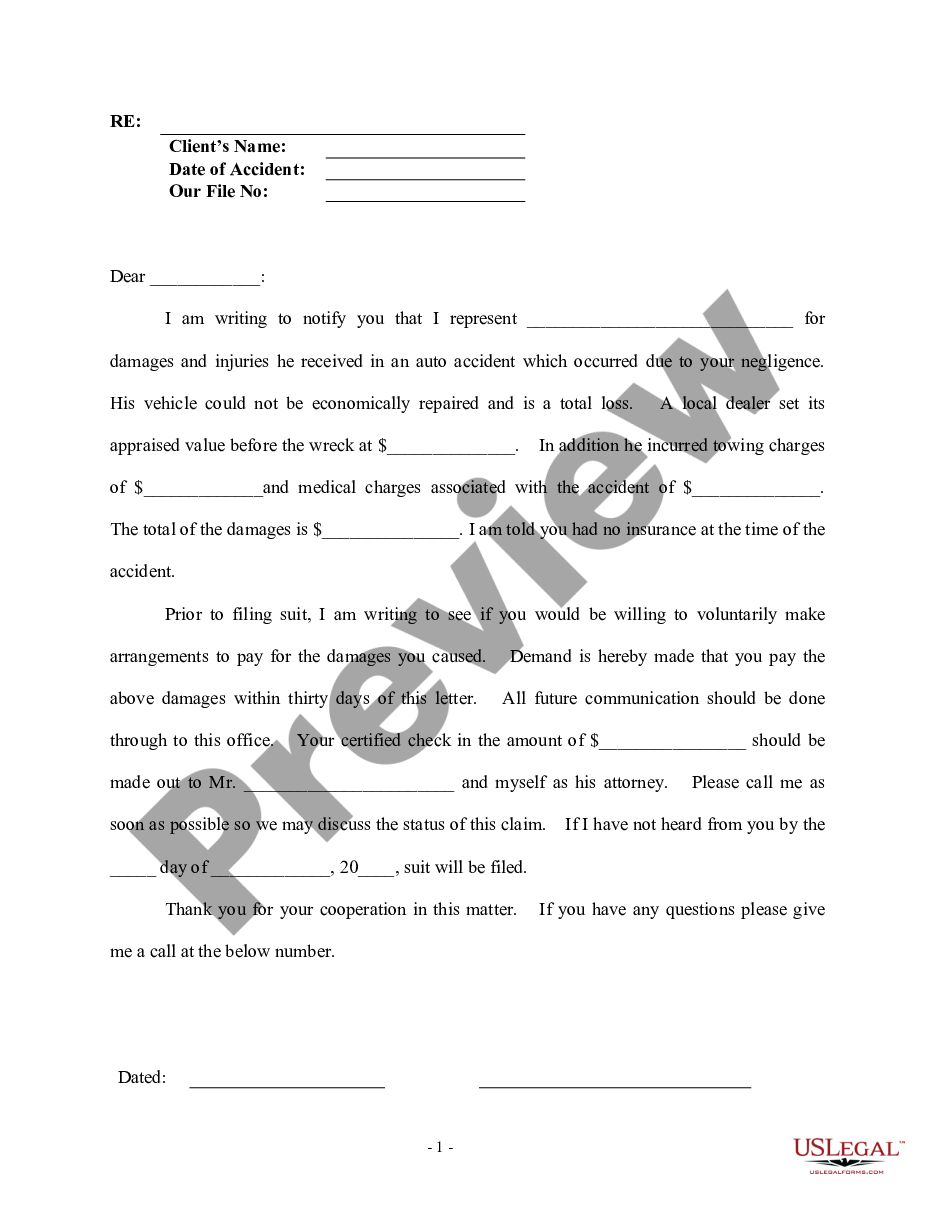 page 0 Letter regarding Collecting Damages in Automobile Accident preview