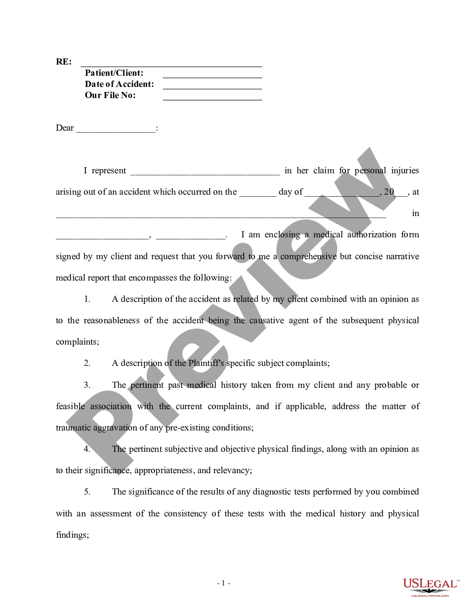 page 0 Letter to Doctor Requesting Client's Medical Information preview