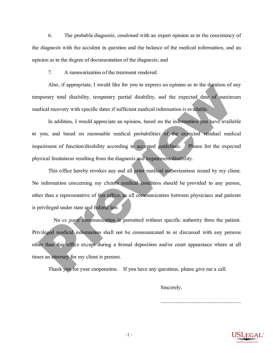 page 1 Letter to Doctor Requesting Client's Medical Information preview