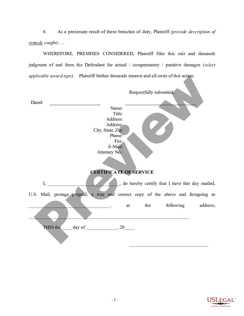 form General Personal Injury Complaint preview