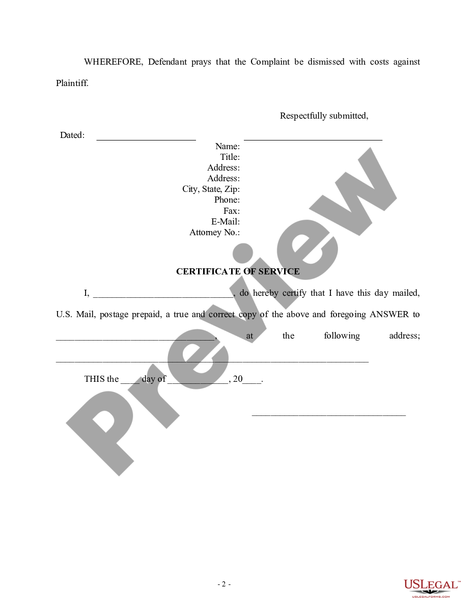 page 1 General Personal Injury Answer preview