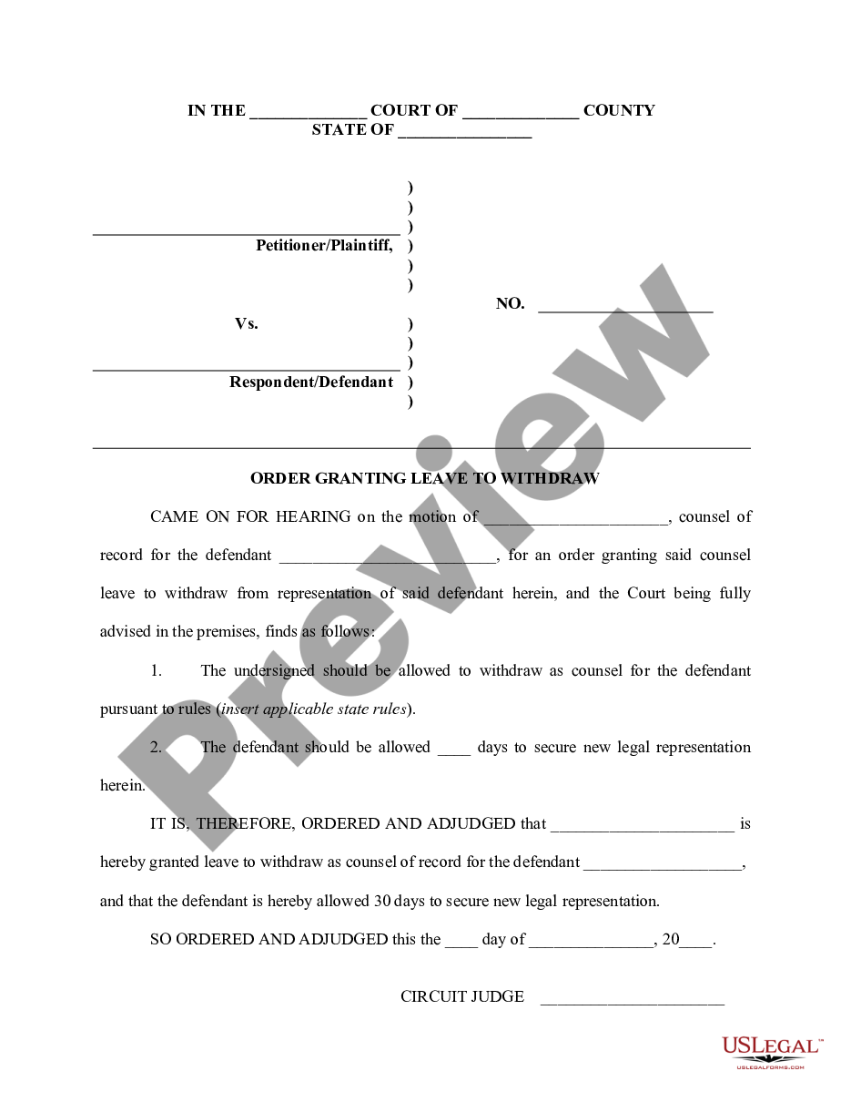 form Order Allowing Attorney to Withdraw preview