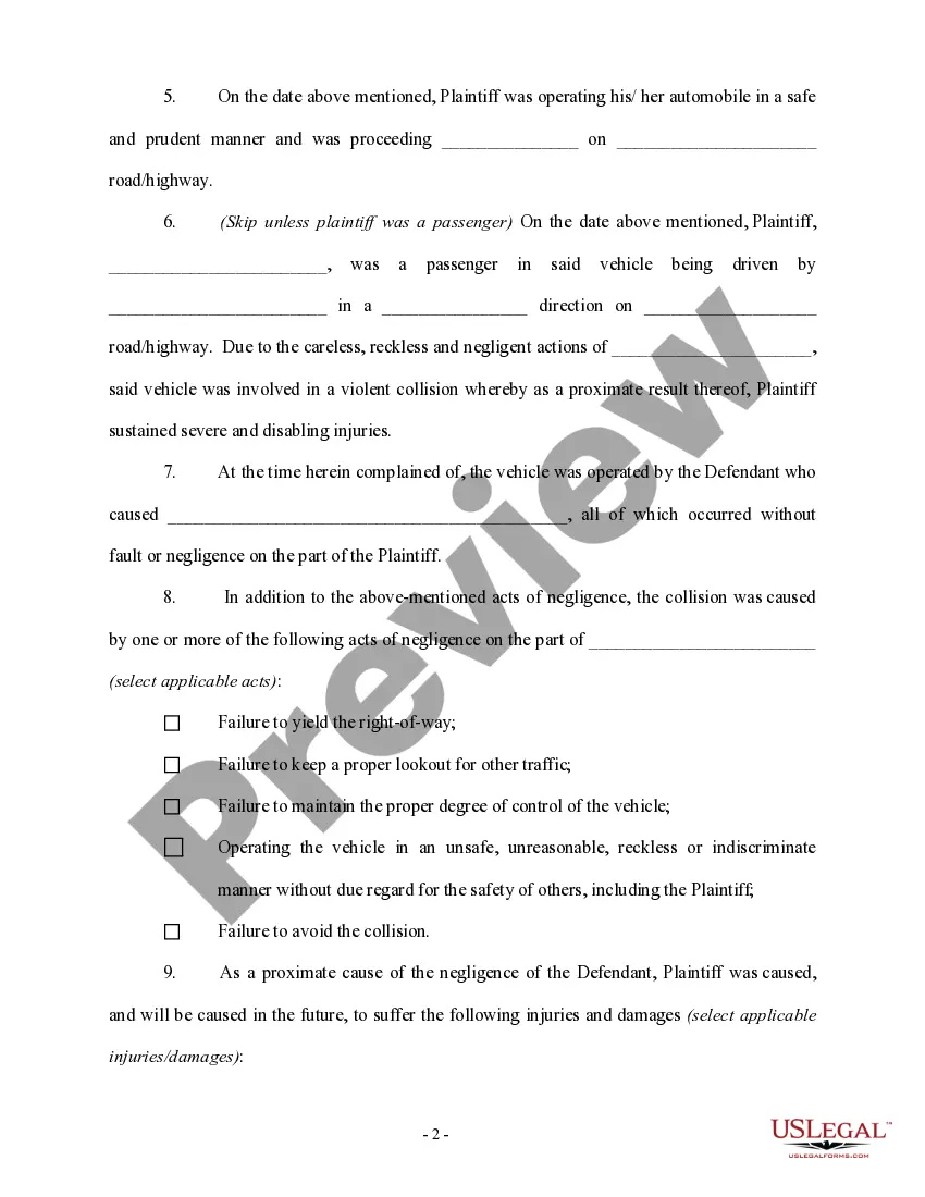 Get Complaint regarding Auto Accident (Driver vs Driver) Preview Complaint regarding Auto Accident (Driver vs Driver)