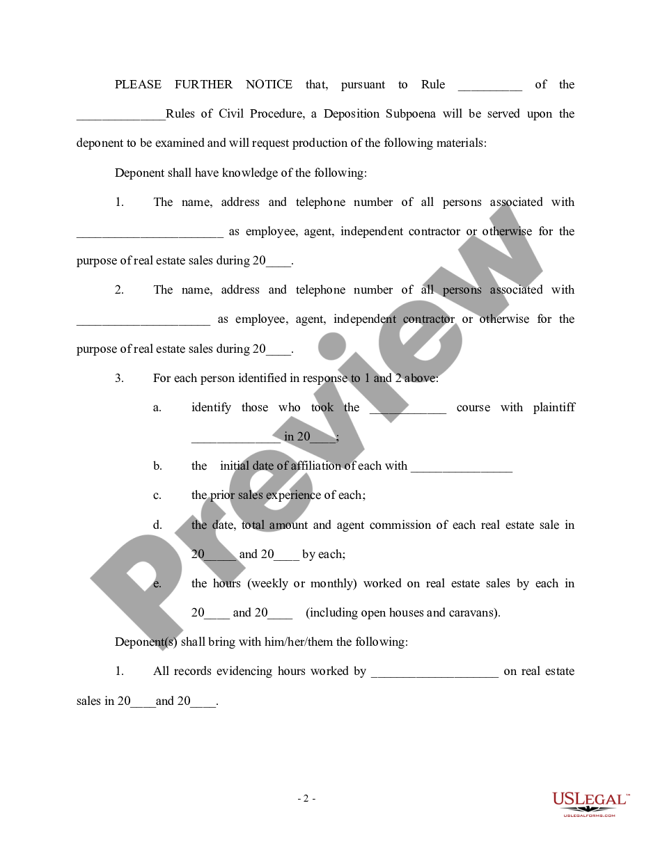 form Notice to Take Deposition Subpoena Duces Tecum preview