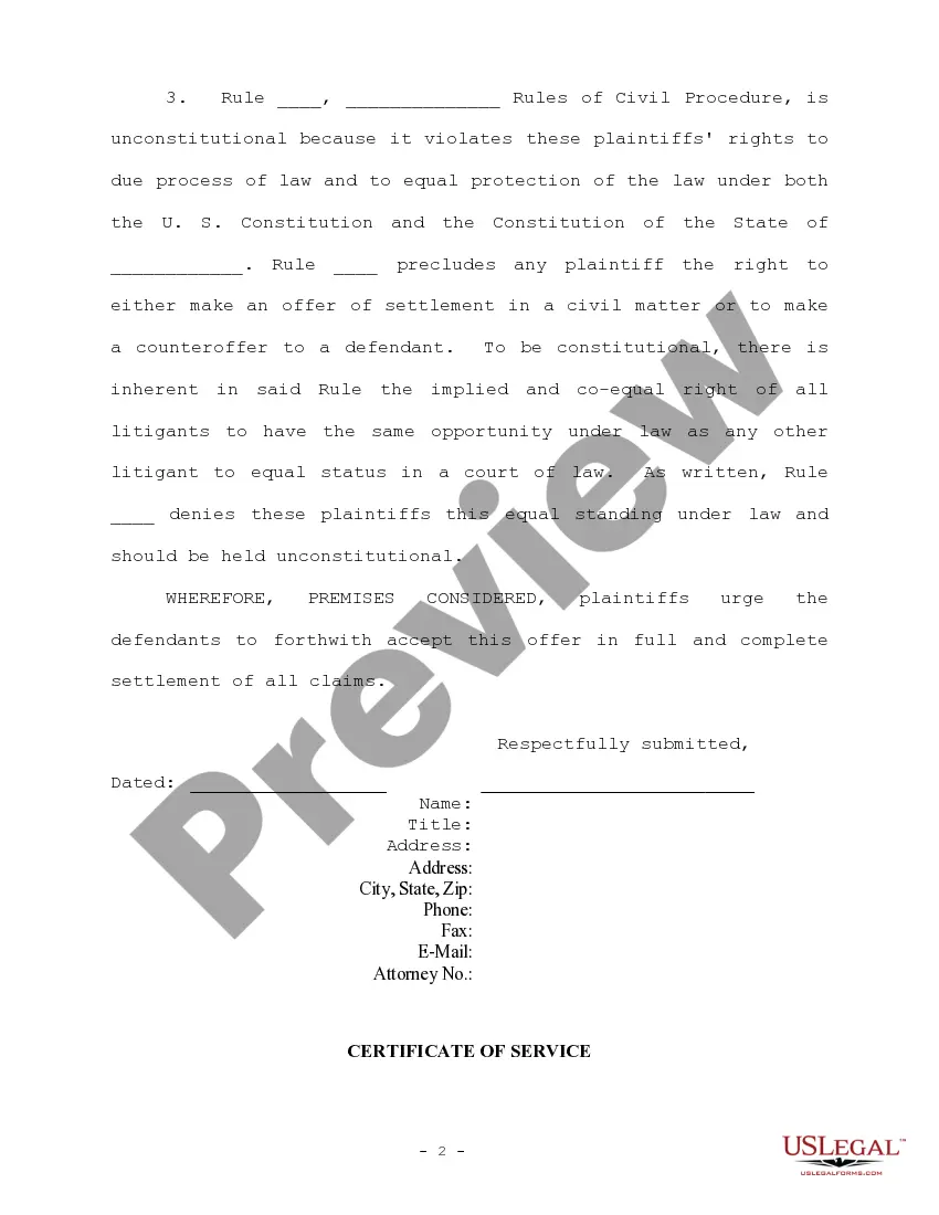 Get Plaintiff's Response to Defendants' Offer of Judgment Preview Plaintiff's Response to Defendants' Offer of Judgment