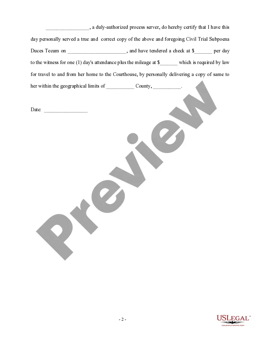 Get Civil Trial Subpoena Duces Tecum Preview Civil Trial Subpoena Duces Tecum