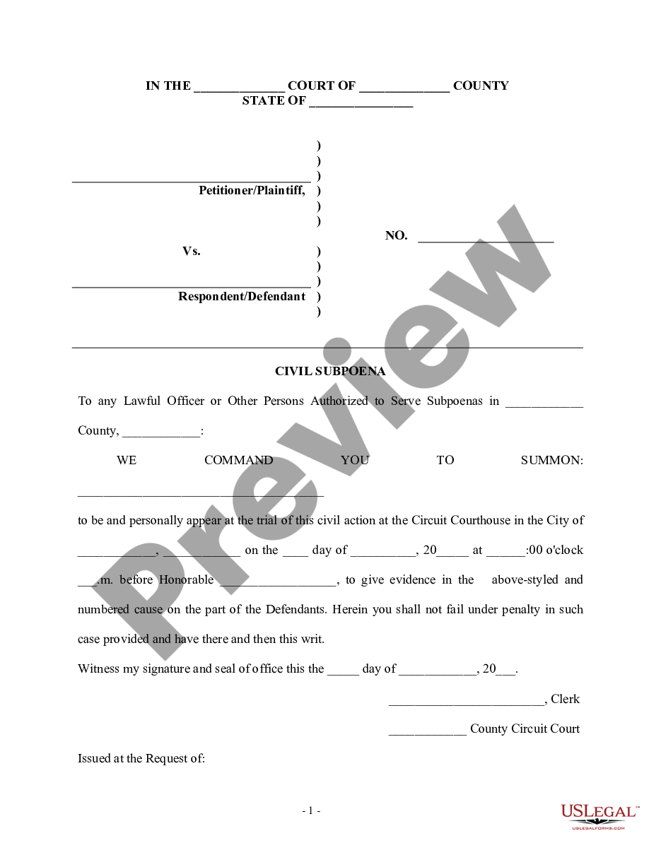 page 0 Civil Subpoena - Personal Injury preview