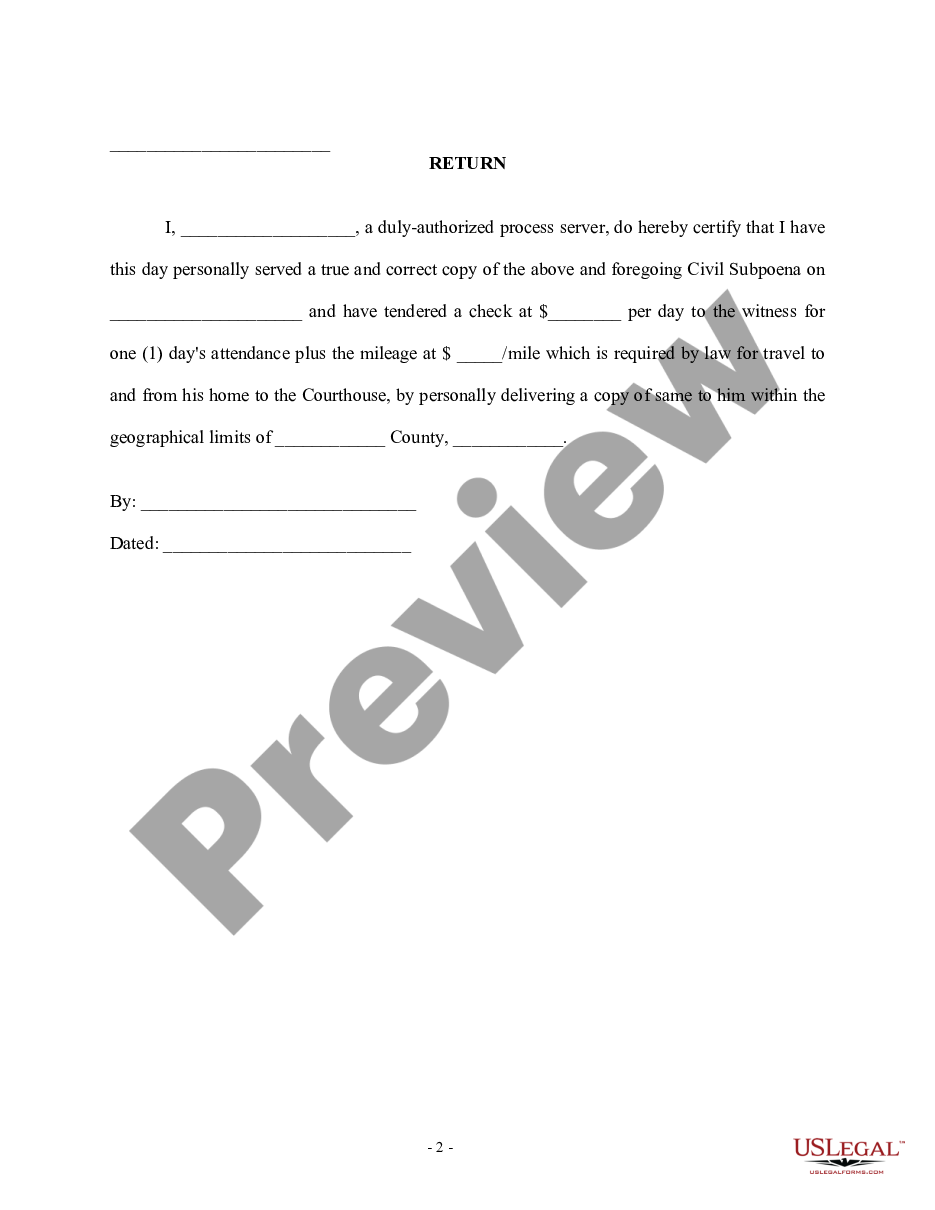 page 1 Civil Subpoena - Personal Injury preview