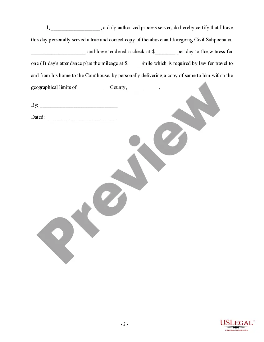Preview Civil Subpoena - Personal Injury