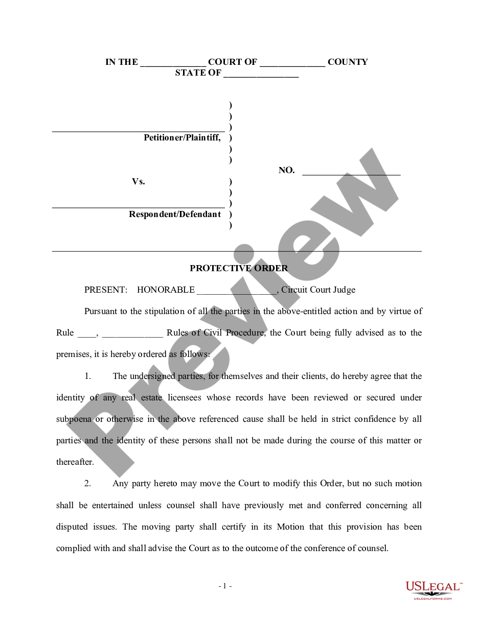 form Protective Order - Civil Trial preview