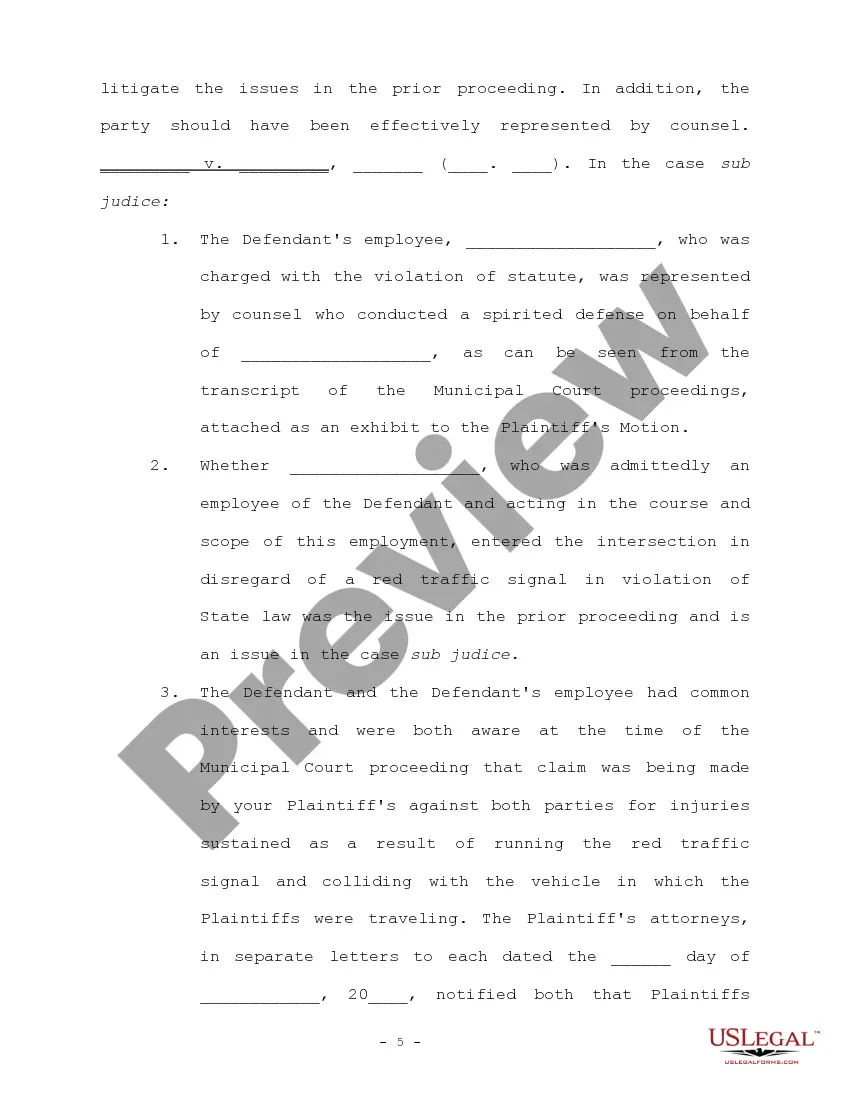 Preview Memorandum of Law in Support of Motion for Partial Summary Judgment on the Issue of Liability