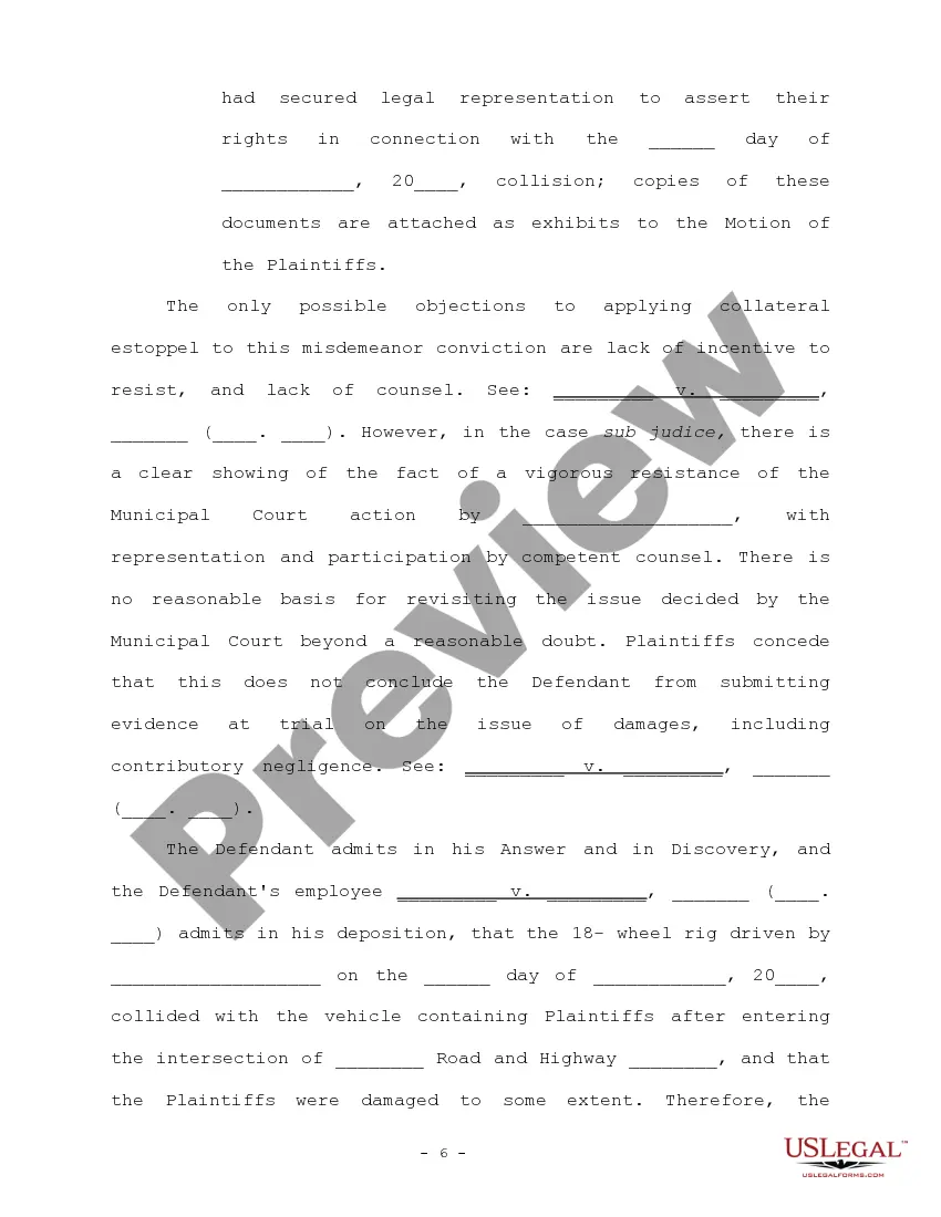 Preview Memorandum of Law in Support of Motion for Partial Summary Judgment on the Issue of Liability