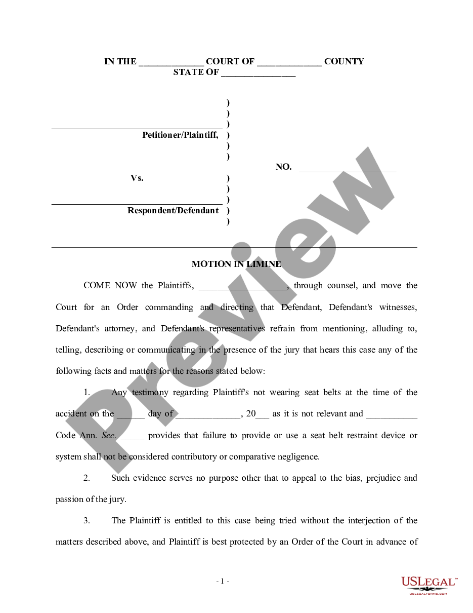 page 0 Motion in Limine - Civil Trial preview