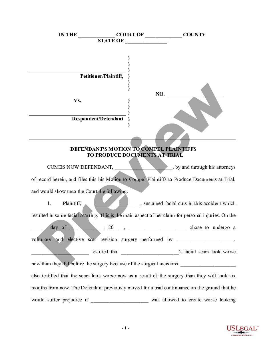 page 0 Motion to Compel Plaintiffs to Produce Documents at Trial preview