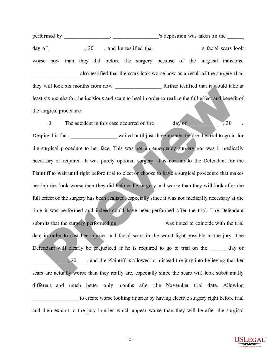 page 1 Motion for Trial Continuance - Personal Injury preview