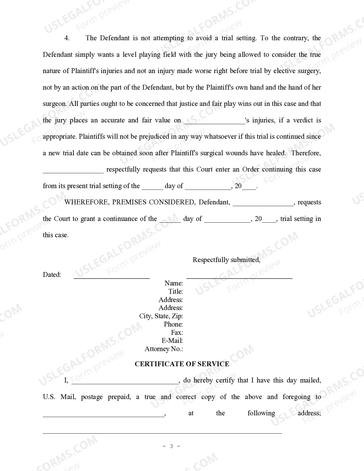 Preview Motion for Trial Continuance - Personal Injury