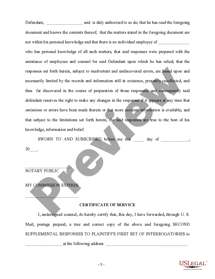 Get Second Supplemental Responses to Plaintiff's First Set of Interrogatories Preview Second Supplemental Responses to Plaintiff's First Set of Interrogatories