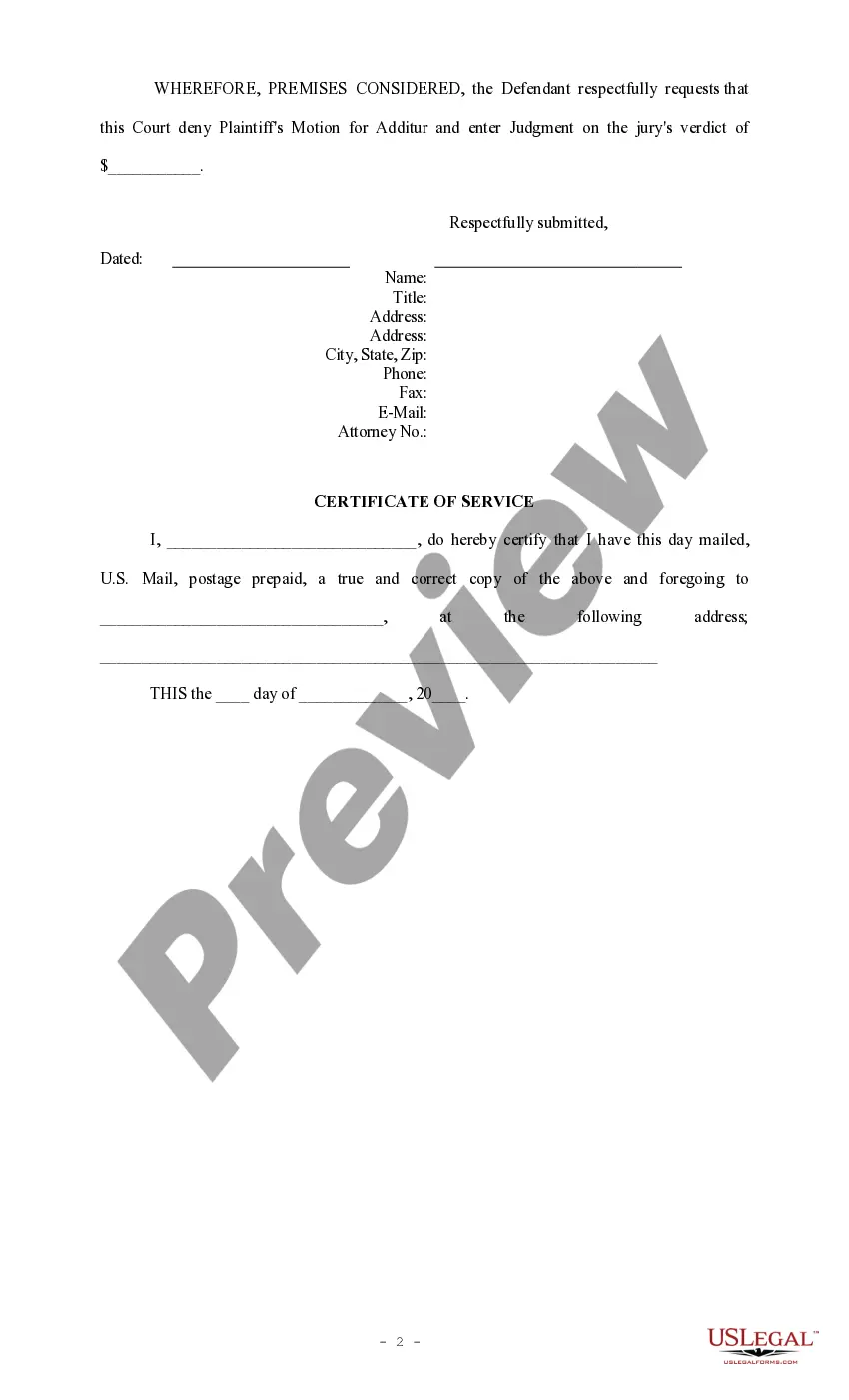 Get Response to Plaintiff's Motion for Additur or New Trial Preview Response to Plaintiff's Motion for Additur or New Trial