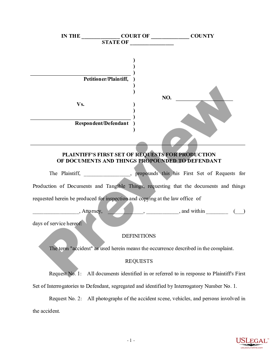 page 0 Plaintiff's First Set of Requests for Production of Documents and Things Propounded to Defendant preview