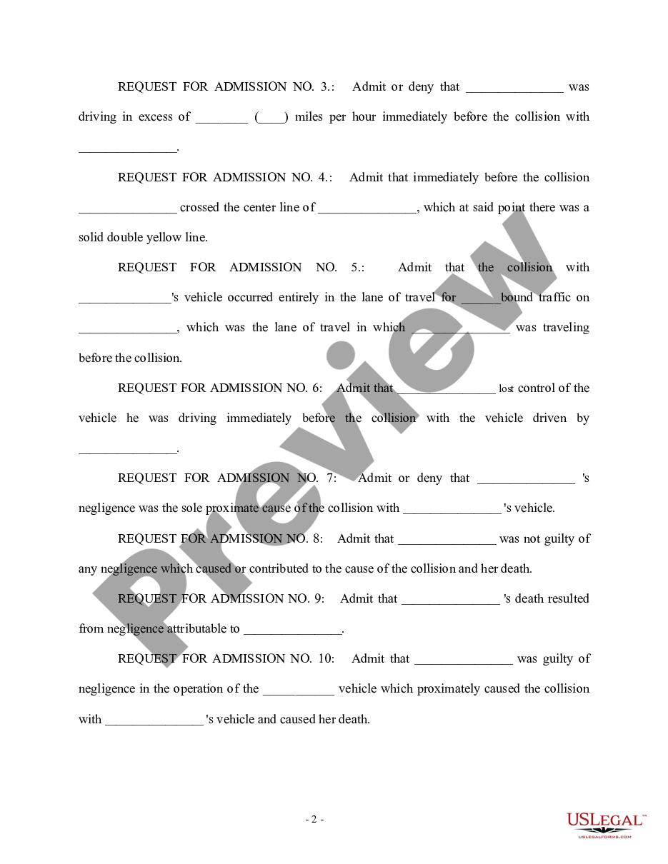 page 1 Request for Admissions - Personal Injury - Auto Accident preview