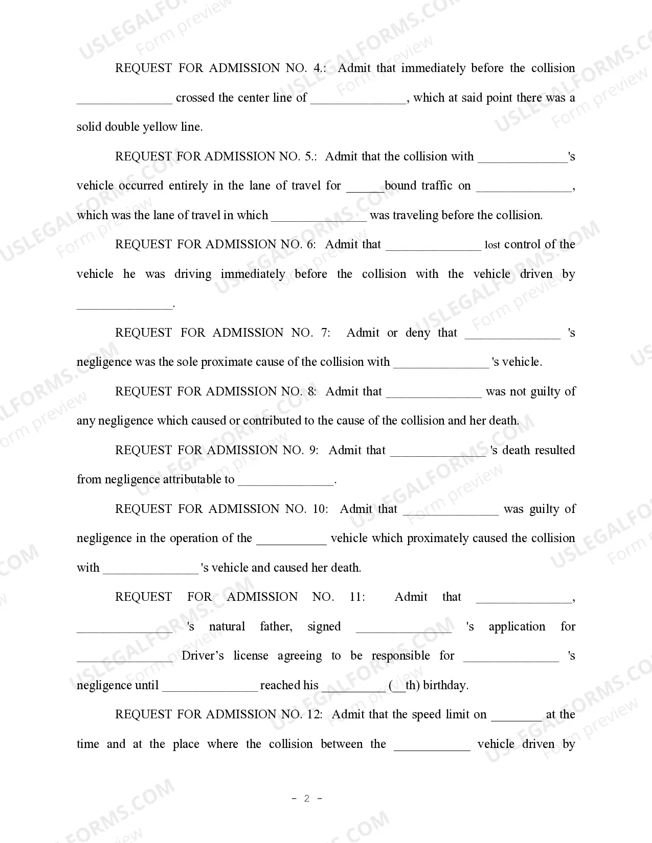 Preview Request for Admissions - Personal Injury - Auto Accident