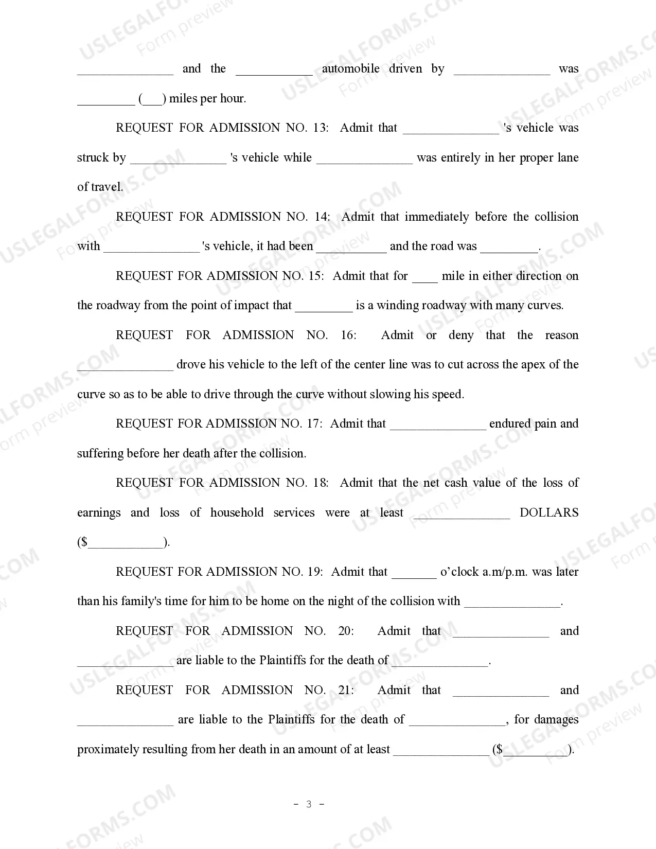 Preview Request for Admissions - Personal Injury - Auto Accident