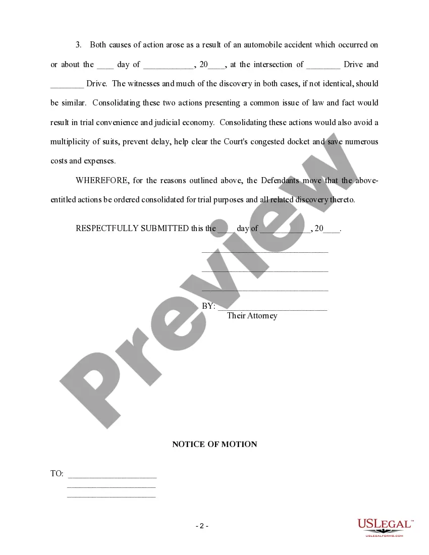 Get Motion to Consolidate - Personal Injury Preview Motion to Consolidate - Personal Injury