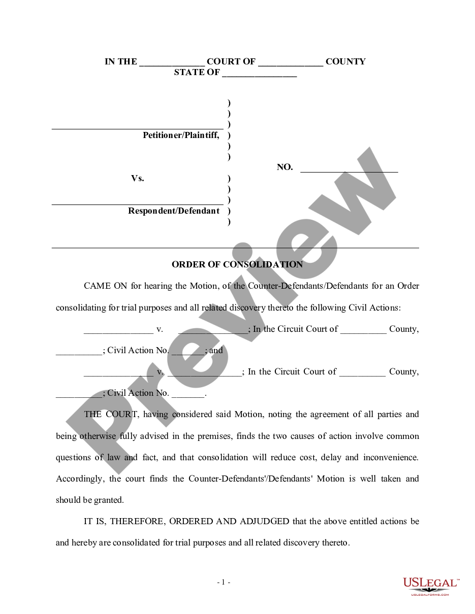 page 0 Order of Consolidation - Personal Injury preview