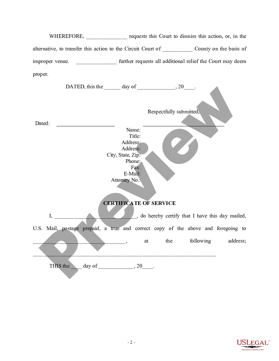 form Motion to Dismiss or Transfer - Civil Trial preview