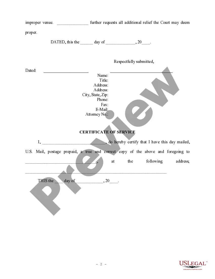Get Motion to Dismiss or Transfer - Civil Trial Preview Motion to Dismiss or Transfer - Civil Trial