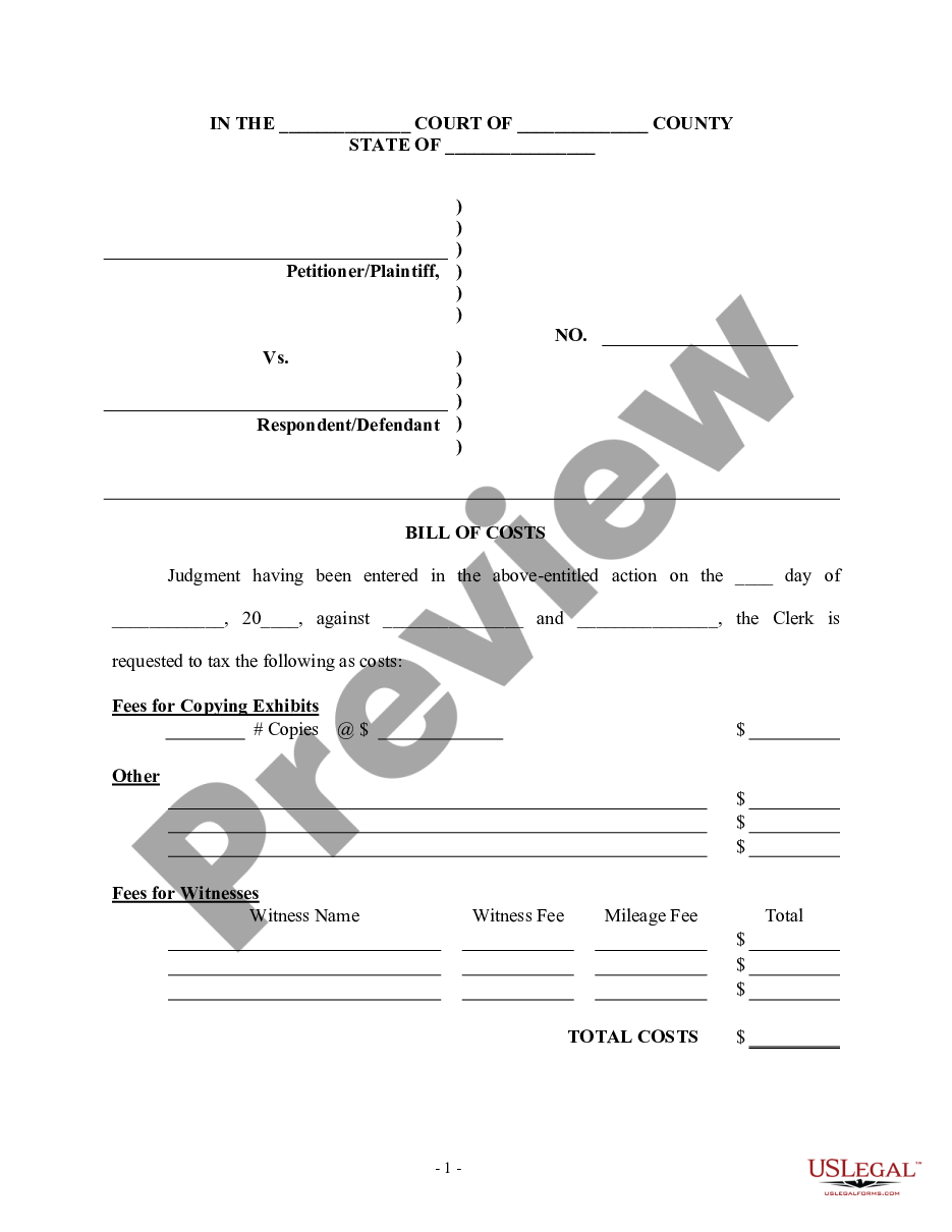 page 0 Bill of Cost - Personal Injury preview