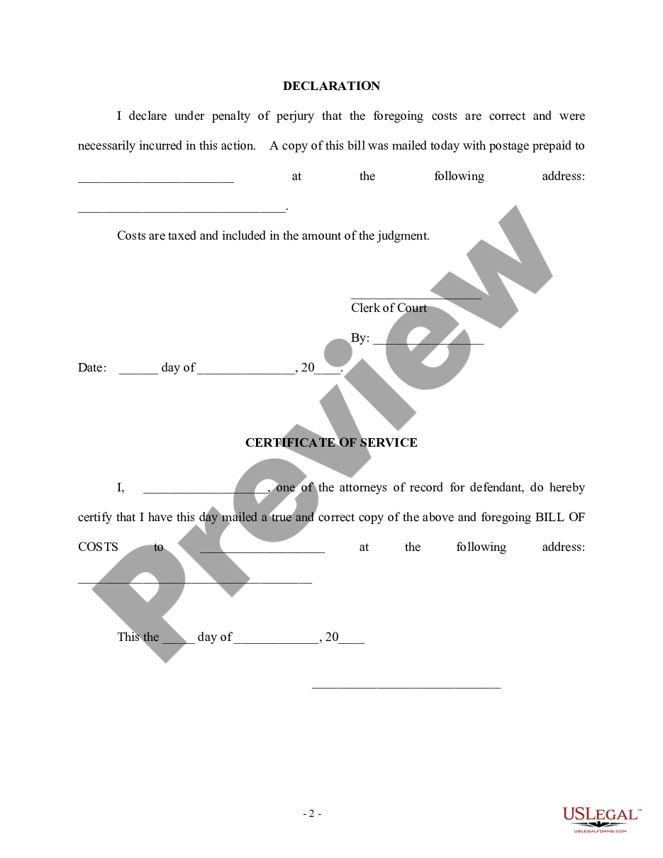 page 1 Bill of Cost - Personal Injury preview