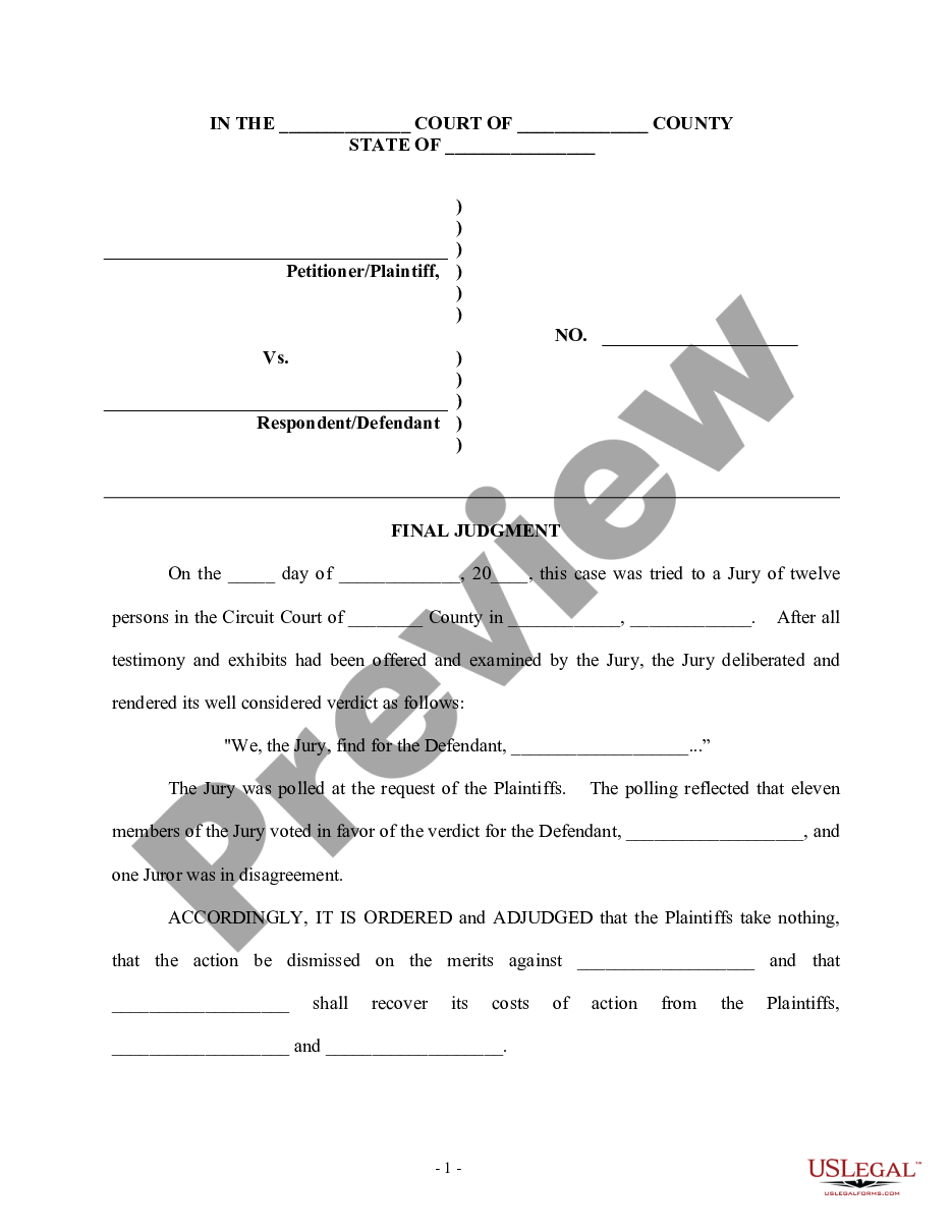 form Final Judgment in favor of Defendants preview