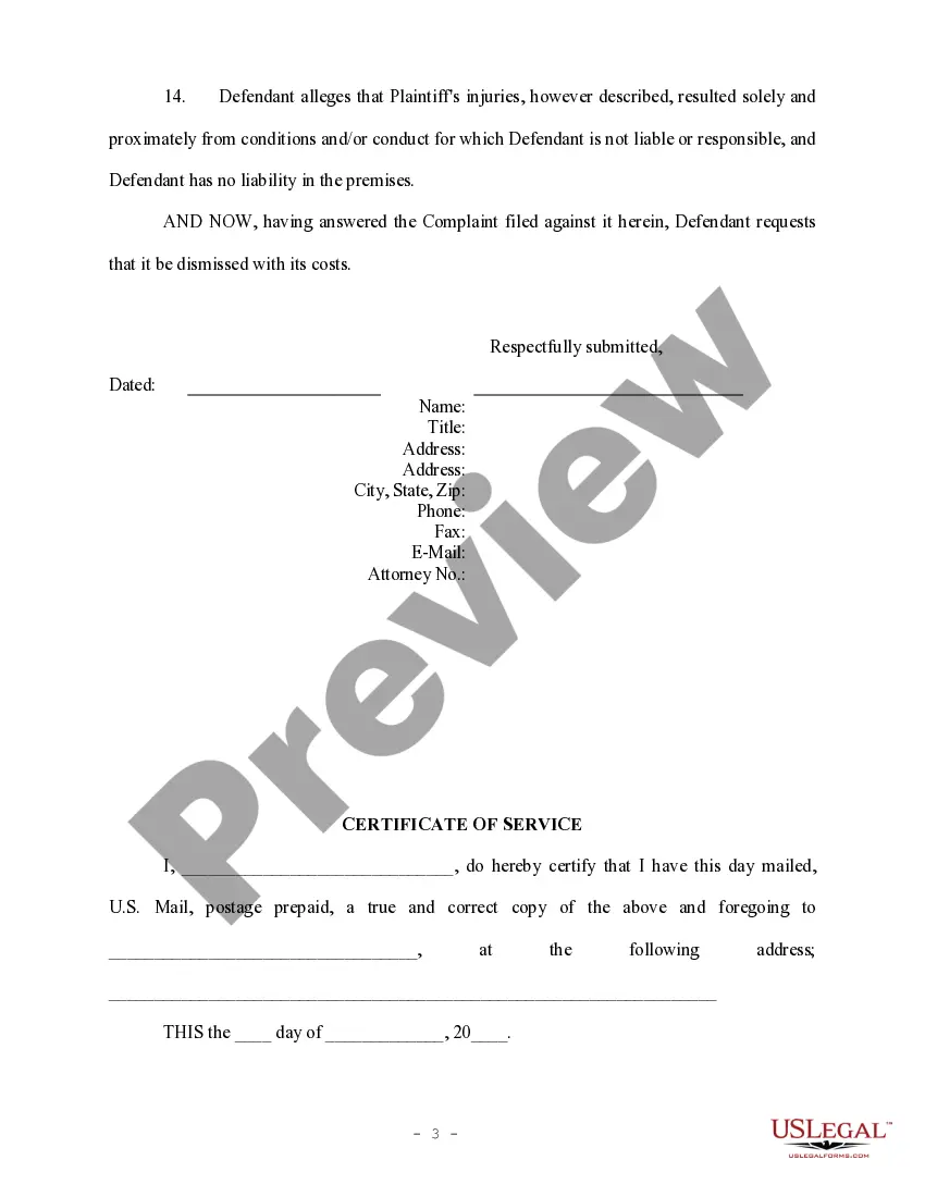 Get Answer and Defenses - Slip and Fall Preview Answer and Defenses - Slip and Fall