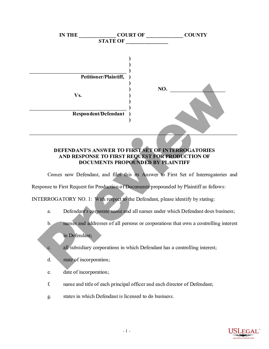 page 0 Defendant's Answers to Plaintiff's First Set of Interrogatories and Requests for Production of Documents preview