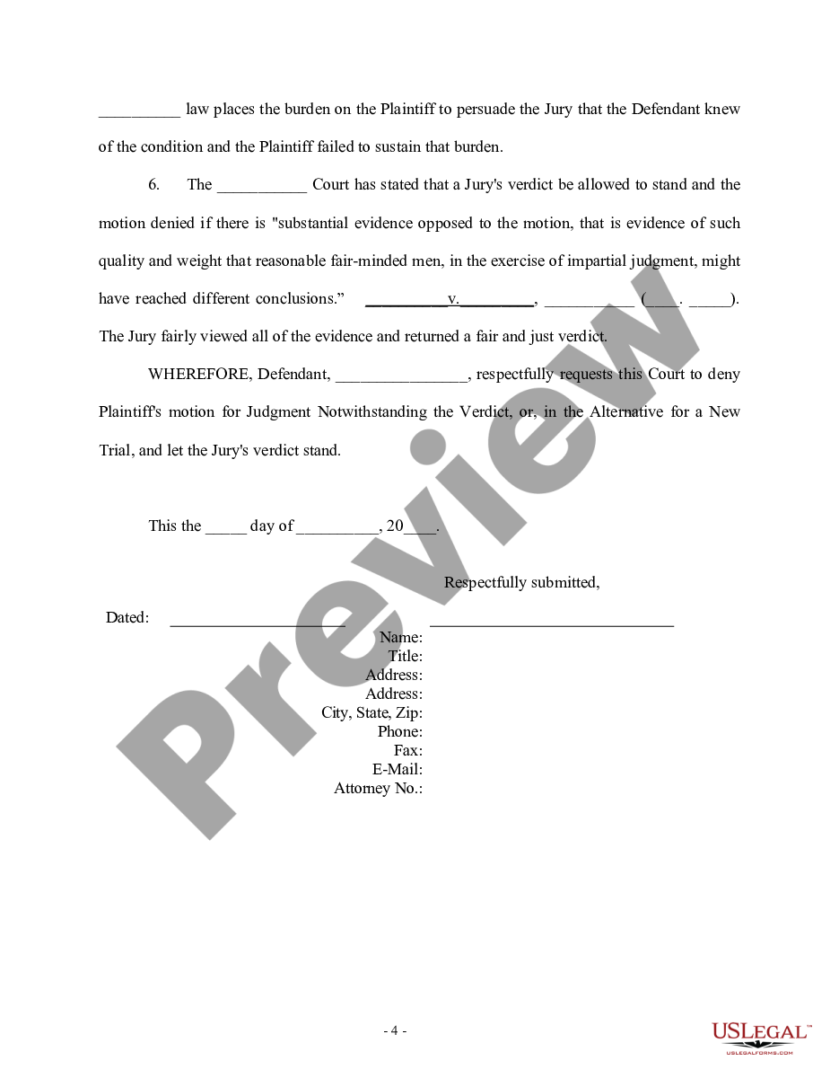 page 3 Response to Motion for Judgment Notwithstanding the Verdict, or in the Alternative, for a New Trial preview