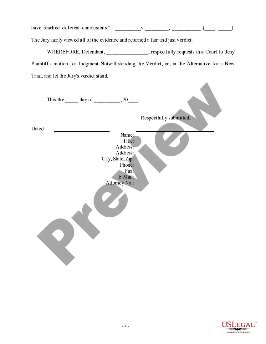 Preview Response to Motion for Judgment Notwithstanding the Verdict, or in the Alternative, for a New Trial