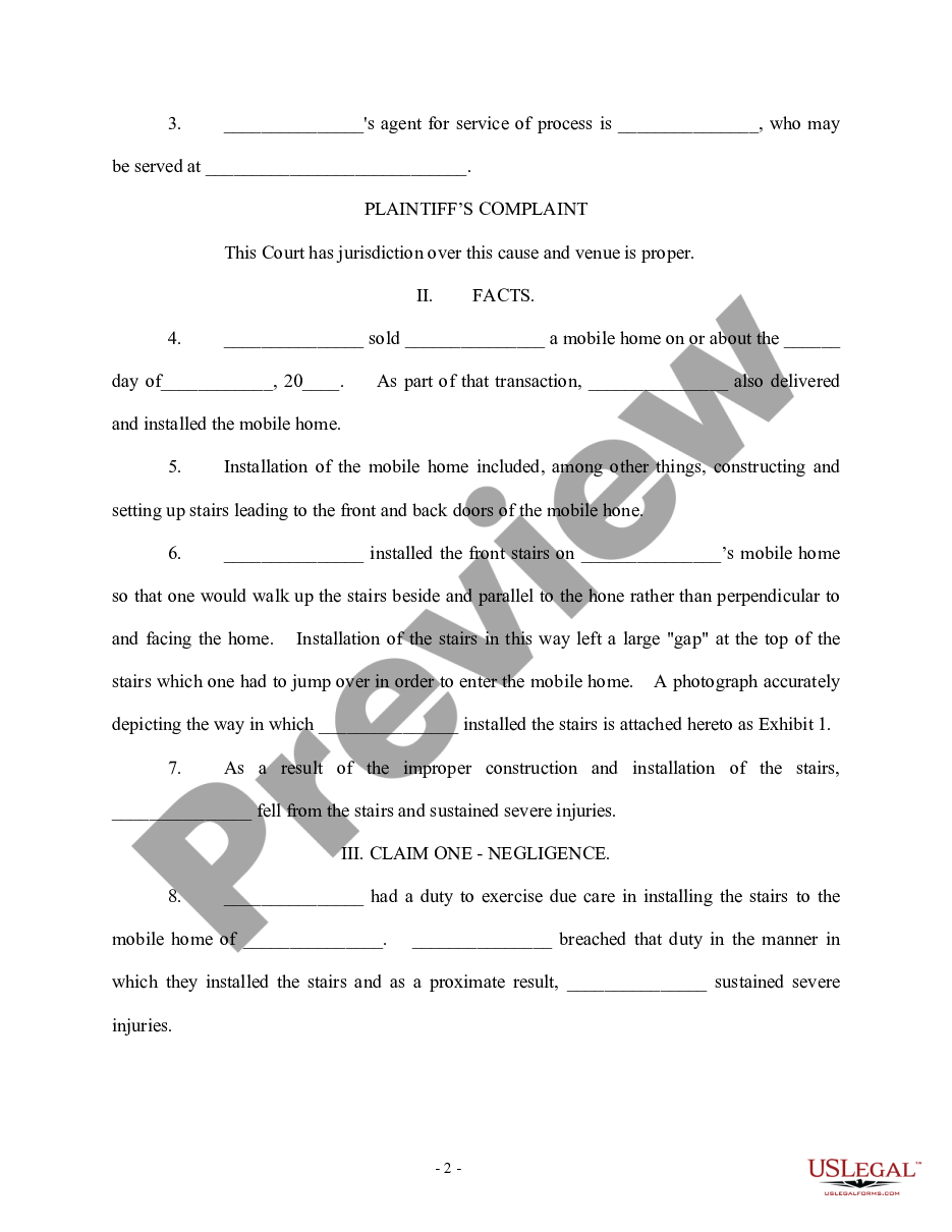 form Complaint for Negligence and Wrongful Death preview