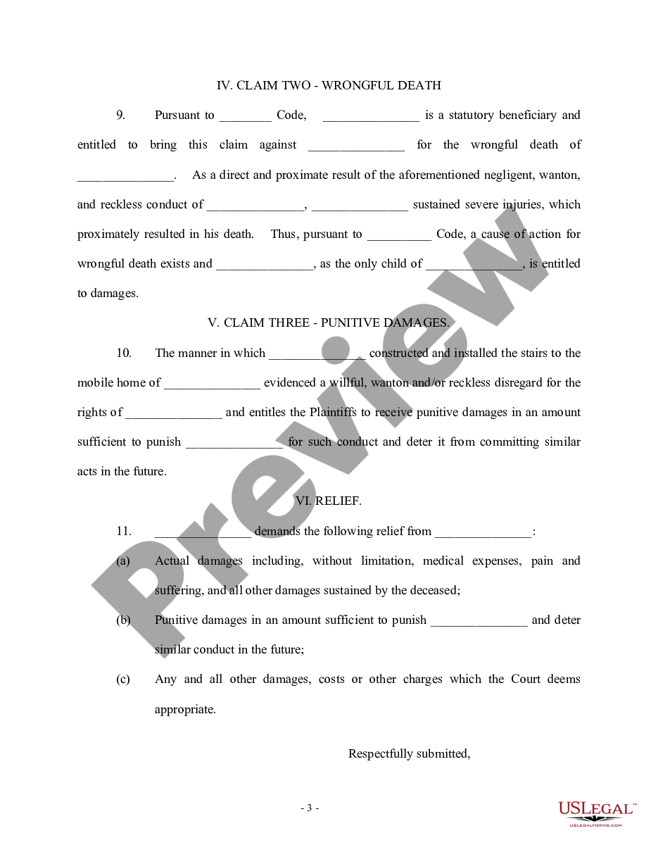 form Complaint for Negligence and Wrongful Death preview