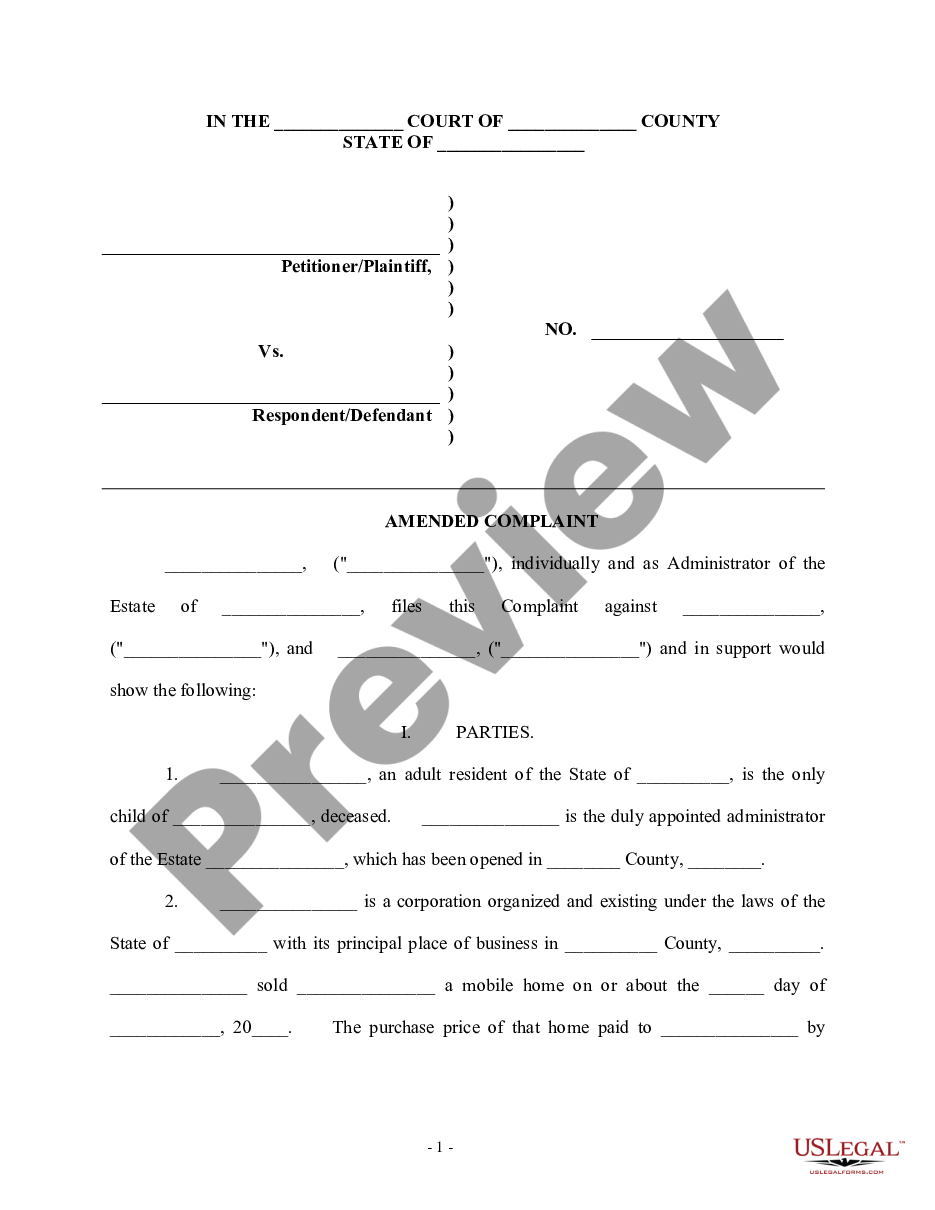page 0 Amended Complaint for Negligence and Wrongful Death preview