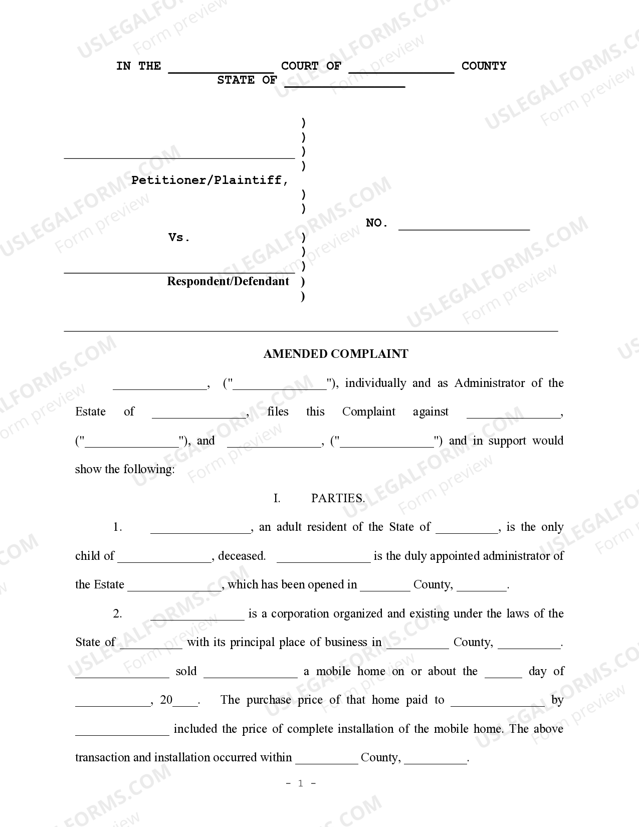 Amended Complaint for Negligence and Wrongful Death | US Legal Forms
