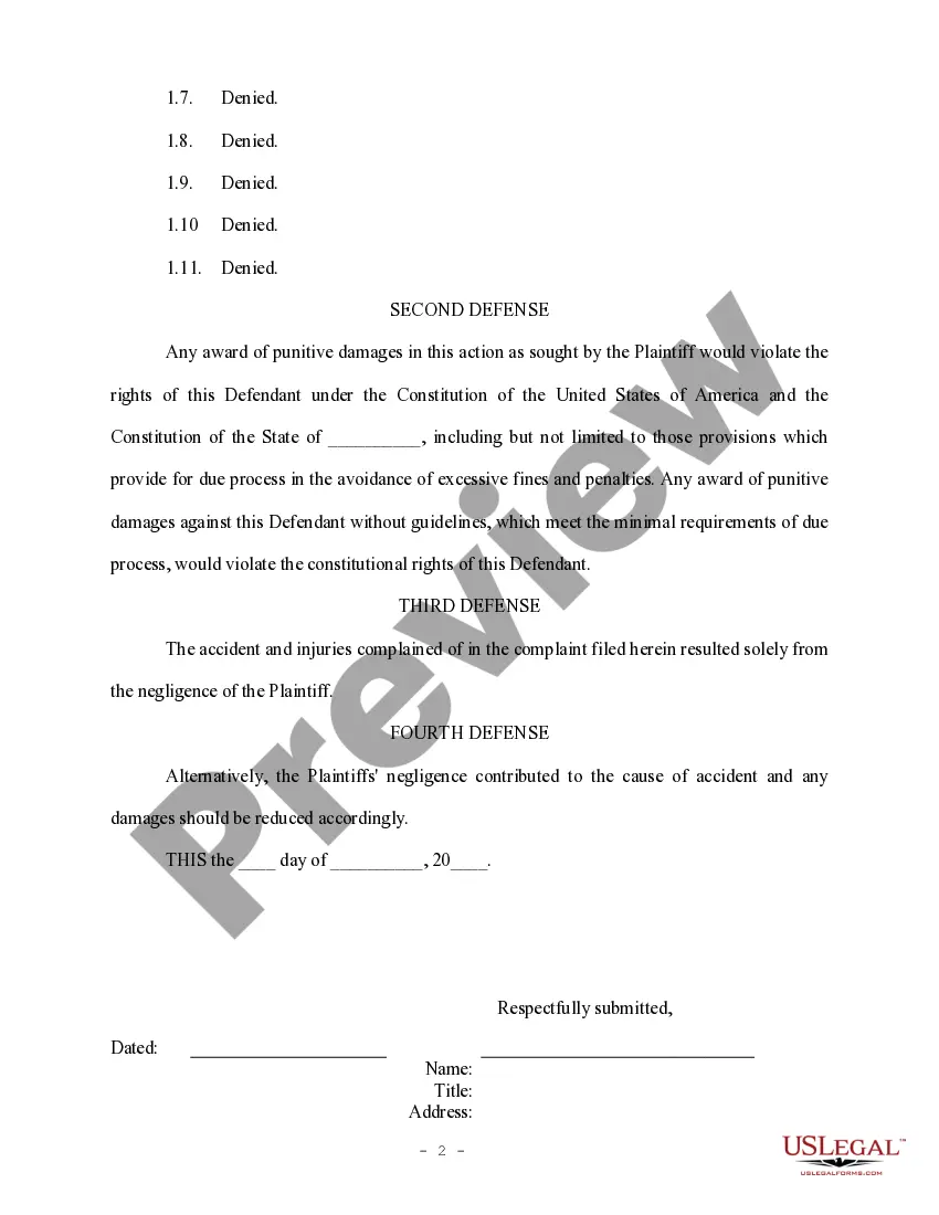 Get Answer and Defenses - Mobile Home Accident Preview Answer and Defenses - Mobile Home Accident