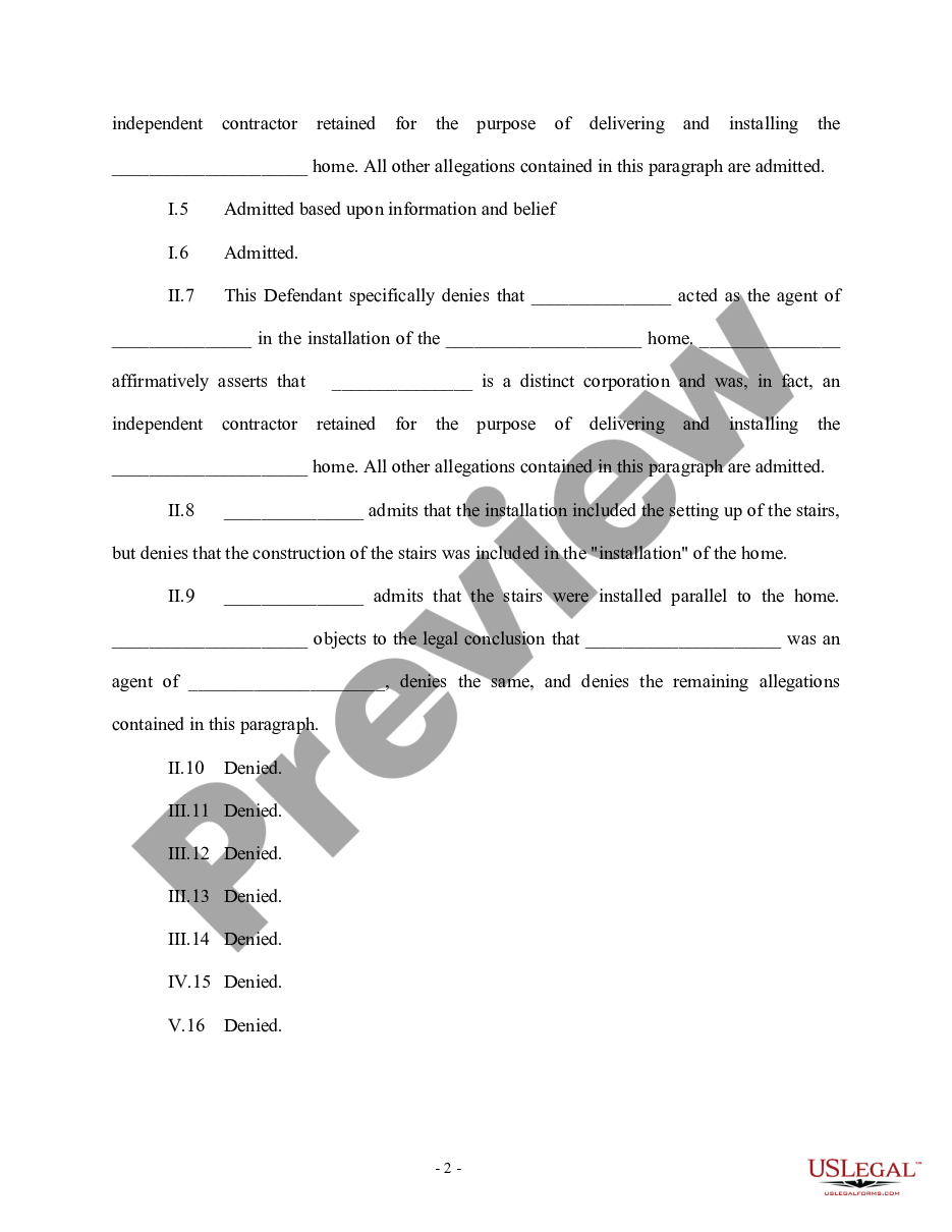 page 1 Answer and Defenses to Amended Complaint preview